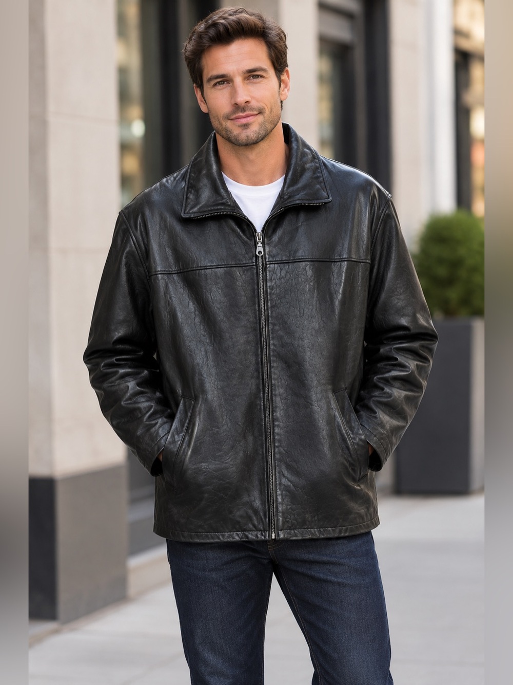 Roundtree & Yorke Black Butter Leather Jacket/Coat Men’s Size Large